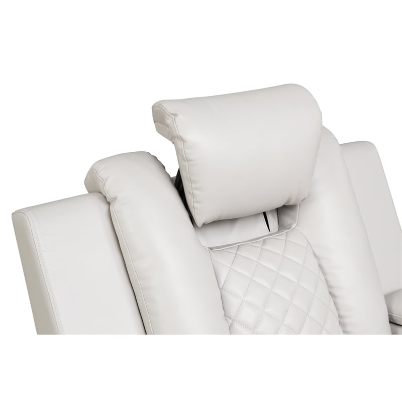 Benz LED & Power Reclining Loveseat Made With Faux Leather in Ice/ White