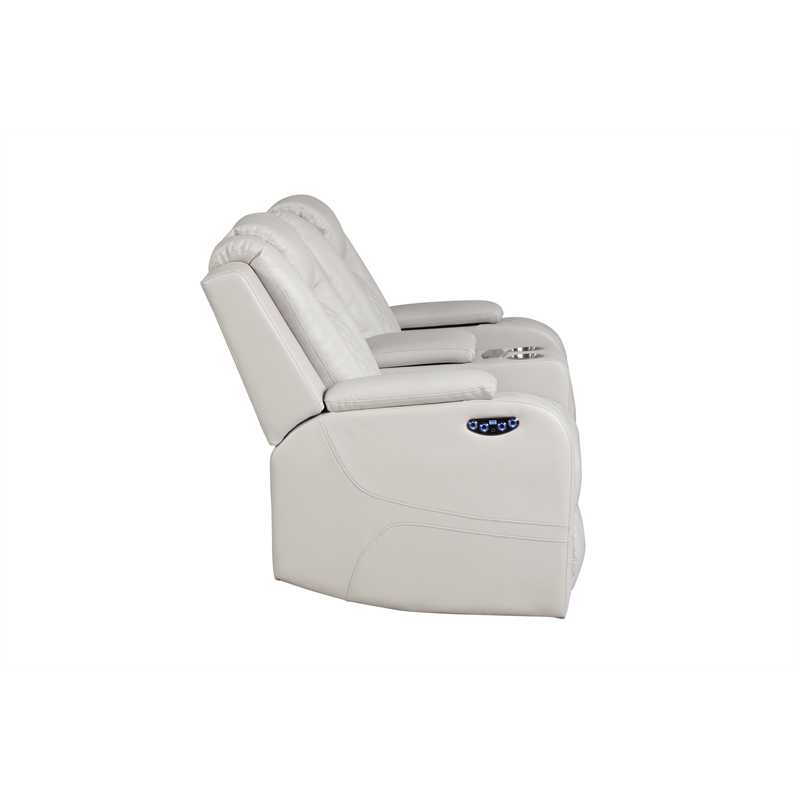 Benz LED & Power Reclining Loveseat Made With Faux Leather in Ice/ White