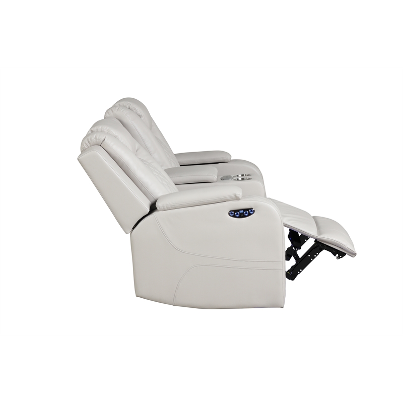 Benz LED & Power Reclining Loveseat Made With Faux Leather in Ice/ White