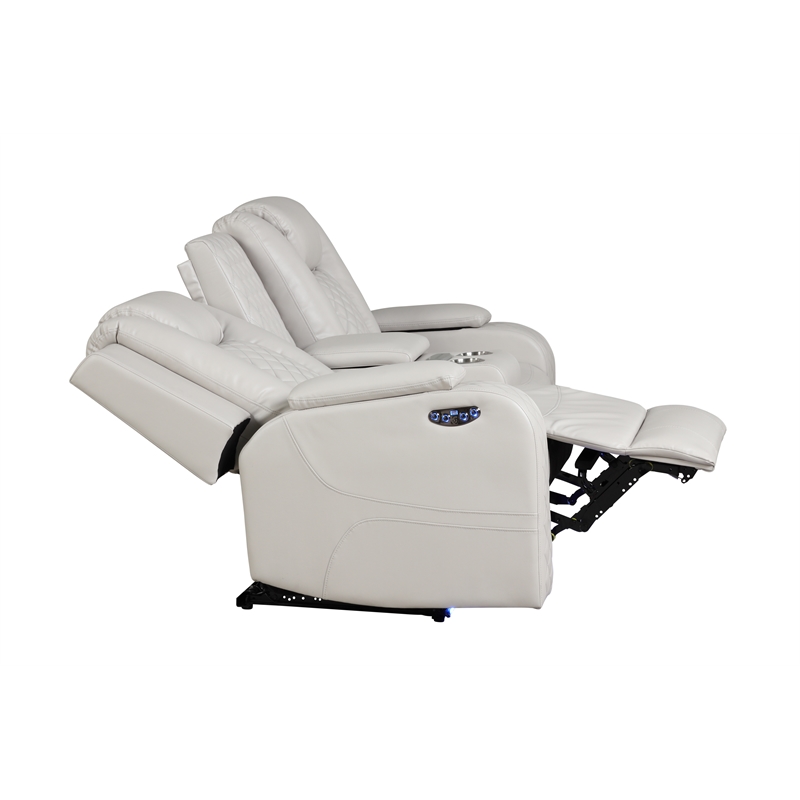 Benz LED & Power Reclining Loveseat Made With Faux Leather in Ice/ White