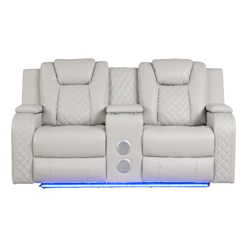 Benz LED & Power Reclining Loveseat Made With Faux Leather in Ice/ White