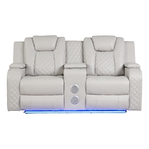 benz led & power reclining loveseat made with faux leather in ice/ white