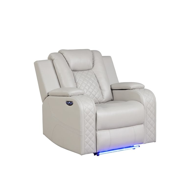 Benz LED & Power Recliner Chair Made With Faux Leather in Ice/ White