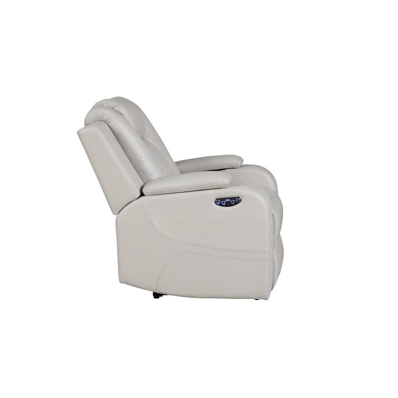 Benz LED & Power Recliner Chair Made With Faux Leather in Ice/ White