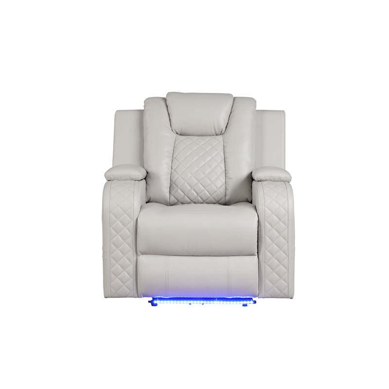 Benz LED & Power Reclining 3 Pc Set Made With Faux Leather in Ice/ White