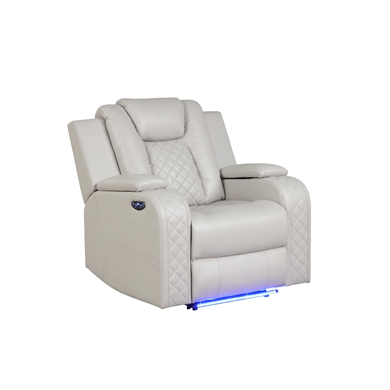Benz LED & Power Reclining 3 Pc Set Made With Faux Leather in Ice/ White