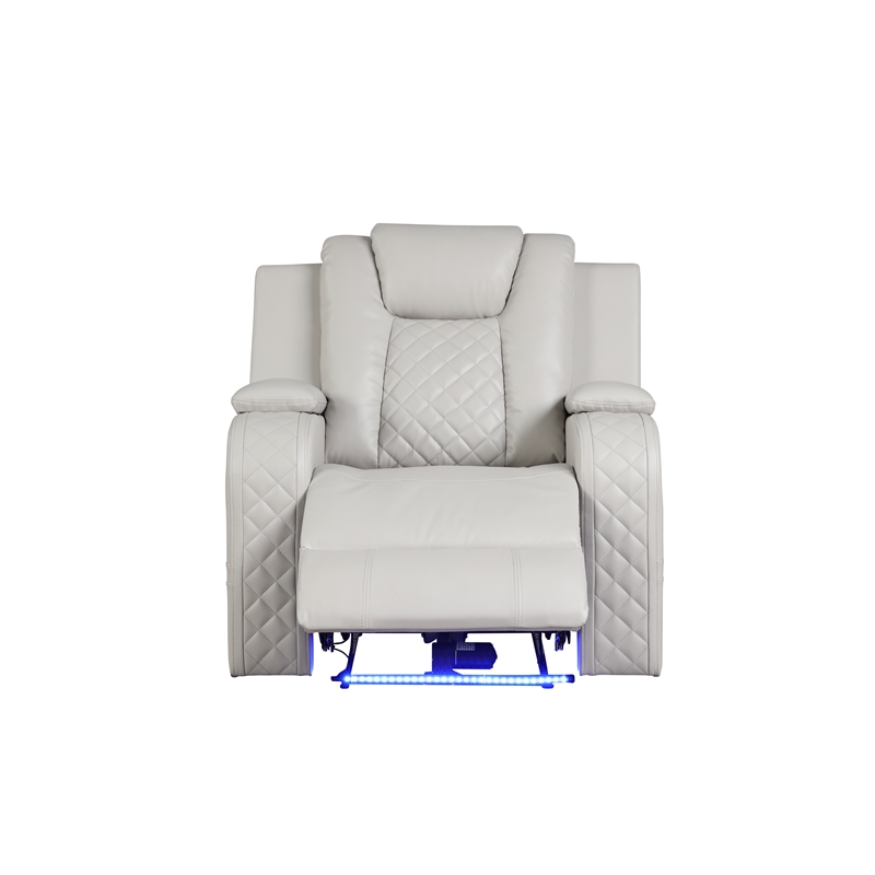 Benz LED & Power Reclining 3 Pc Set Made With Faux Leather in Ice/ White