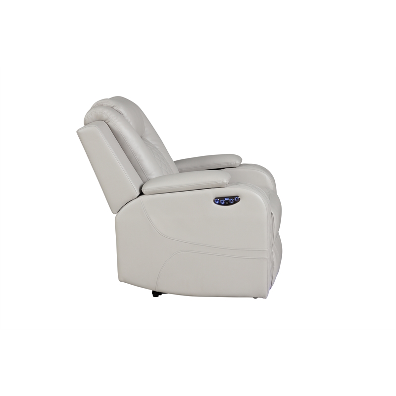 Benz LED & Power Reclining 3 Pc Set Made With Faux Leather in Ice/ White