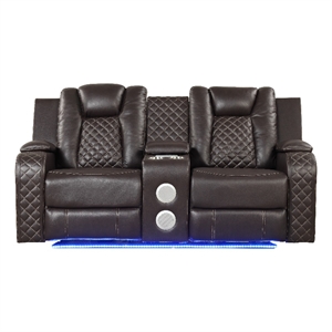 benz led & power reclining loveseat made with faux leather in brown