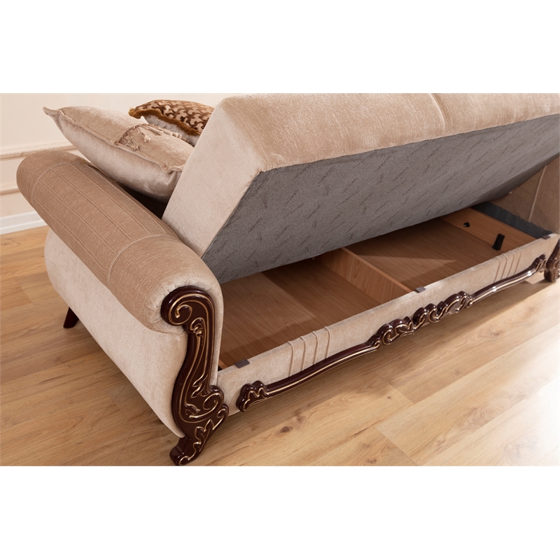 Carmen Sofa Finished With Chenille Upholstery in Beige Color