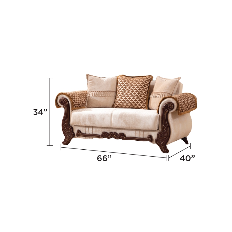 Carmen Loveseat Made With Chenille Upholstery in Beige Color