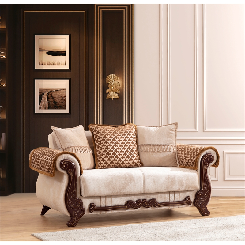 Carmen Loveseat Made With Chenille Upholstery in Beige Color