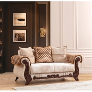 carmen loveseat made with chenille upholstery in beige color