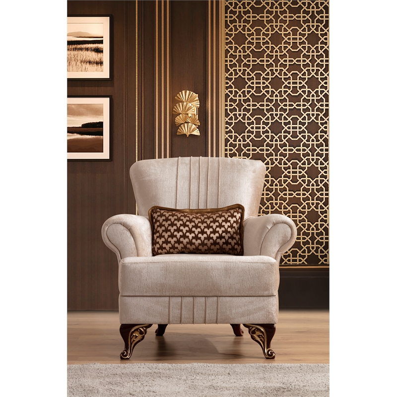 Carmen  Chair Made With Chenille Upholstery in Beige Color