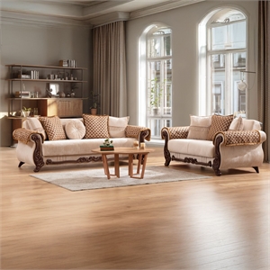 Carmen 2 Pc Sofa +Loveseat Made With Chenille Upholstery in Beige Color