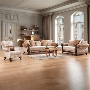 Carmen 3 Pc Traditional Living room set Made With Chenille Upholstery in Beige