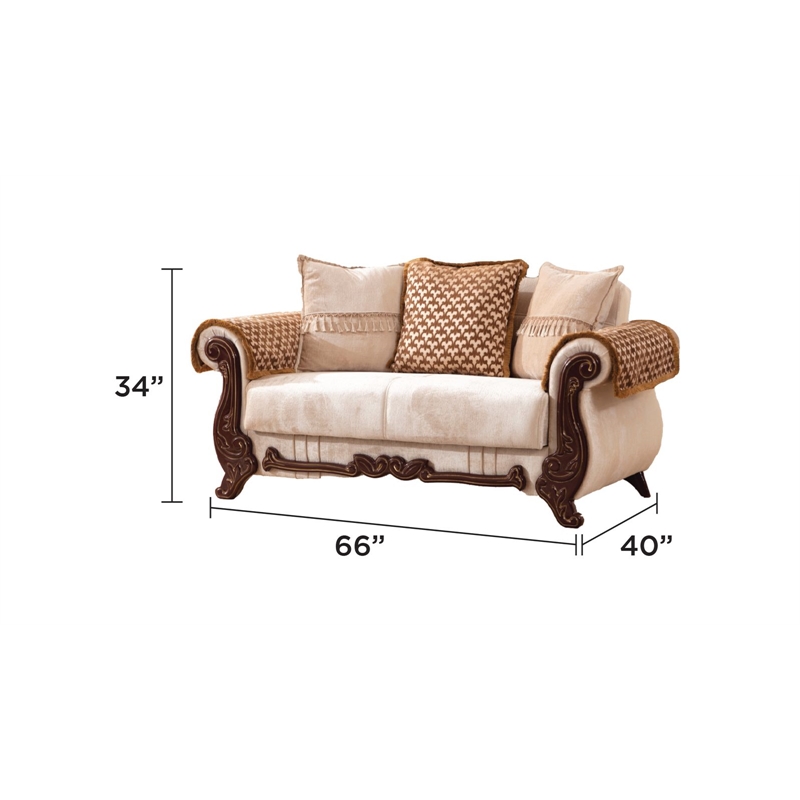 Carmen 3 Pc Traditional Living room set Made With Chenille Upholstery in Beige