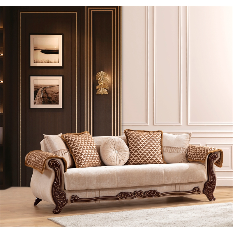 Carmen 3 Pc Traditional Living room set Made With Chenille Upholstery in Beige