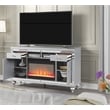 Sterling Solid Wood TV Stand With Electric Fireplace in Silver