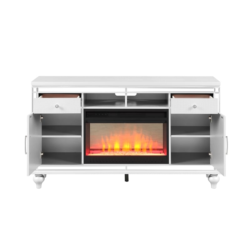 Sterling Solid Wood TV Stand With Electric Fireplace in White