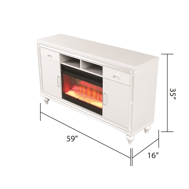 Sterling Solid Wood TV Stand With Electric Fireplace in White