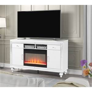 sterling solid wood tv stand with electric fireplace in white