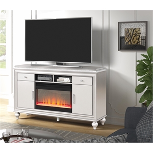 ginger solid wood modern tv stand with electric fireplace in white