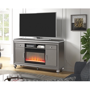 ginger solid wood tv stand with electric fireplace in gunmetal gray