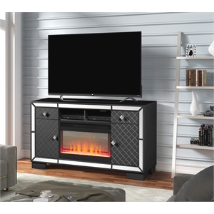 madison solid wood tv stand with electric fireplace in black