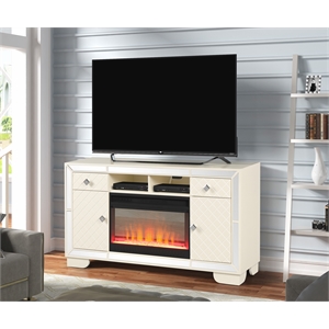 madison solid wood tv stand with electric fireplace in beige