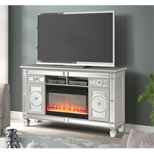 symphony  solid wood tv stand with electric fireplace in silver