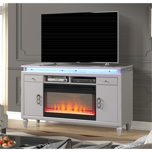 perla solid wood tv stand with electric fireplace in milky white