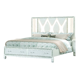 crystal king storage bed made with wood finished in white
