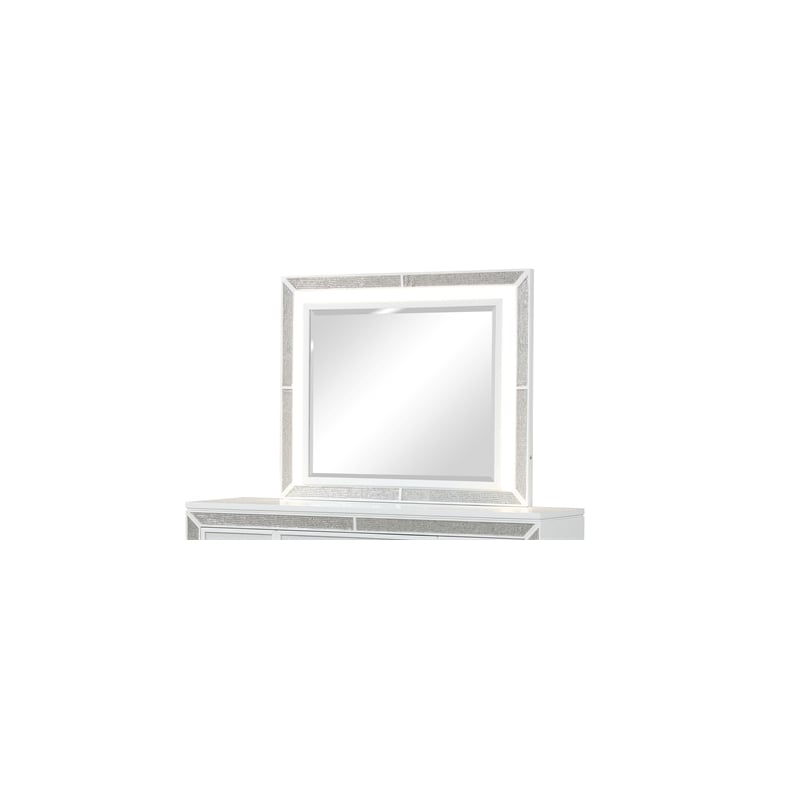 Crystal Modern Mirror made with Wood Finished in White