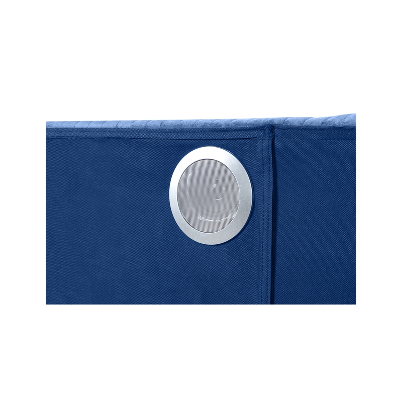 Lizelle Upholstery Wooden King Bed with Ambient lighting in Blue Velvet Finish