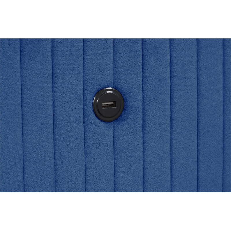 Lizelle Upholstery Wooden King Bed with Ambient lighting in Blue Velvet Finish