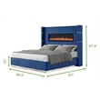 Lizelle Upholstery Wooden King Bed with Ambient lighting in Blue Velvet Finish