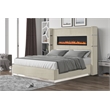 Lizelle Upholstery Wooden King Bed with Ambient lighting in Beige Velvet Finish