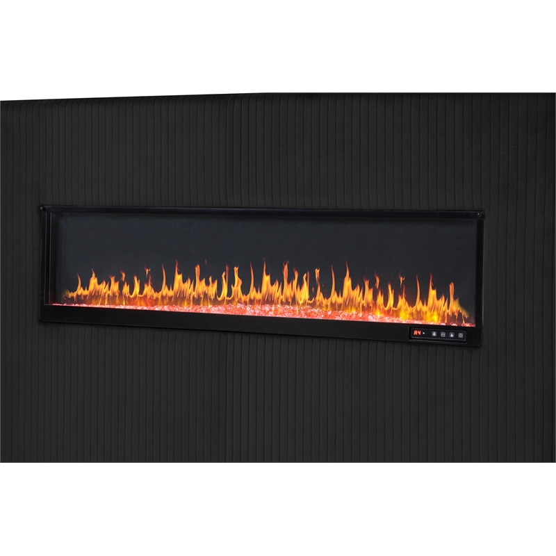 Lizelle Upholstery Wooden King Bed with Ambient lighting in Black Velvet Finish