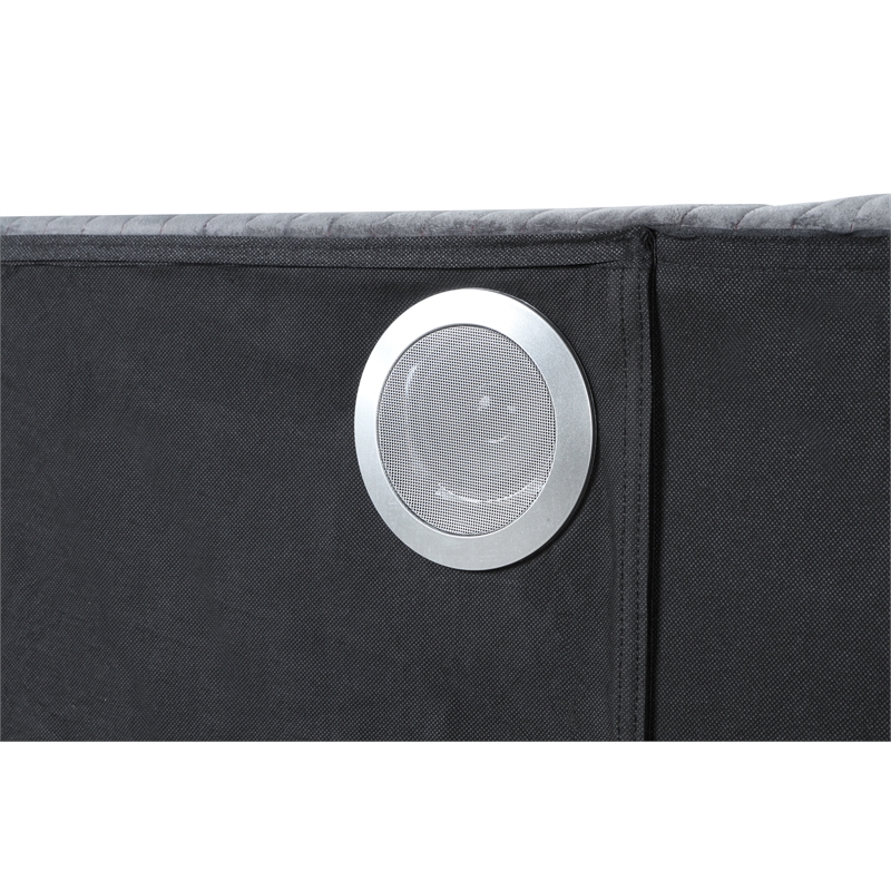 Lizelle Upholstery Wooden King Bed with Ambient lighting in Black Velvet Finish