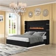 Lizelle Upholstery Wooden King Bed with Ambient lighting in Black Velvet Finish