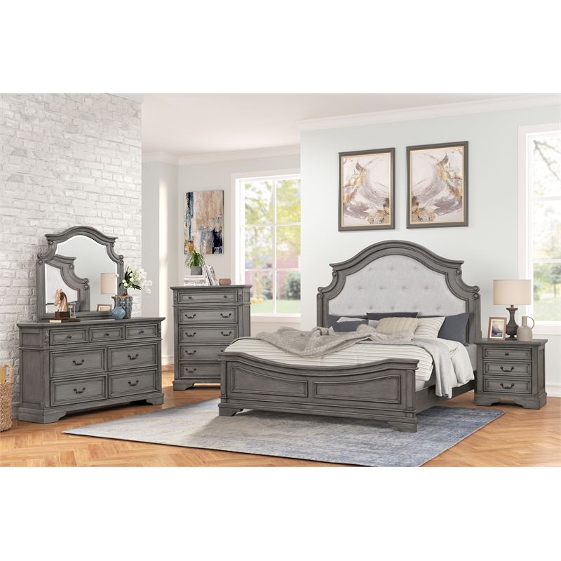Grace Traditional Style Tufted Queen Bed Made with Wood in Gray