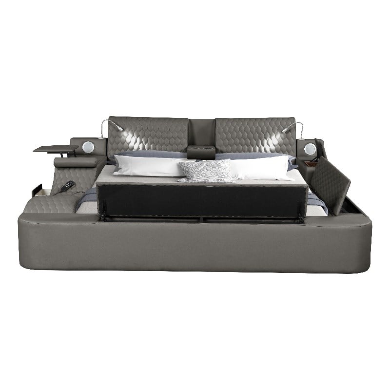 Zoya Smart Multifunctional Wood Queen Bed in Gray