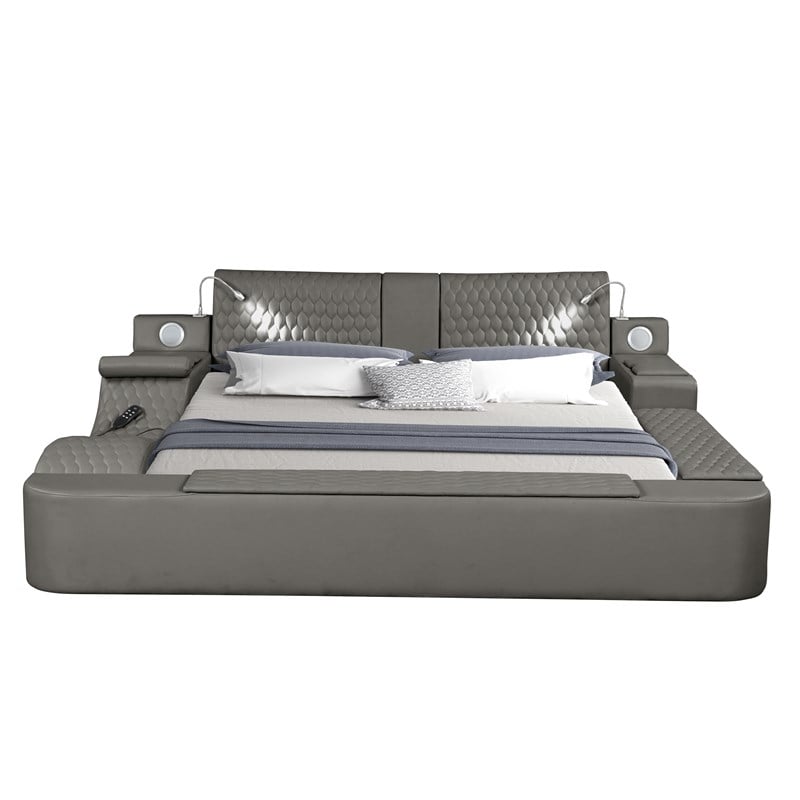 Zoya Smart Multifunctional Wood Queen Bed in Gray