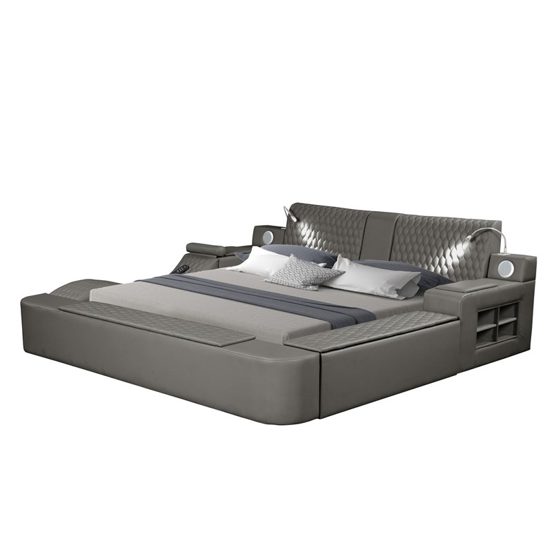 Zoya Smart Multifunctional Wood Queen Bed in Gray