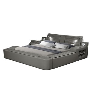 Zoya Smart Multifunctional Wood Queen Bed in Gray