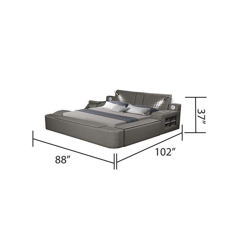Zoya Smart Multifunctional Wood Queen Bed in Gray