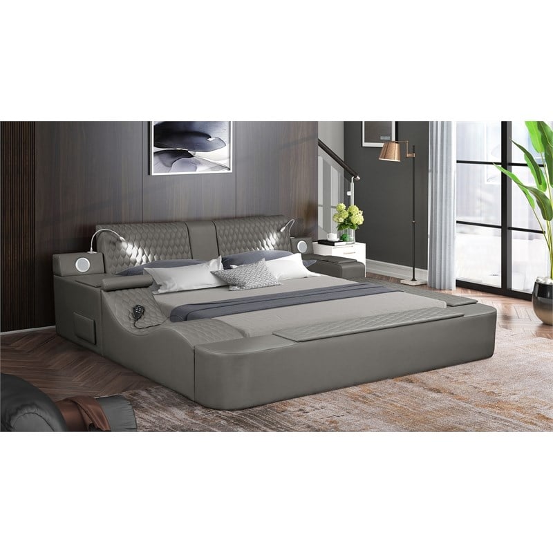 Zoya Smart Multifunctional Wood Queen Bed in Gray
