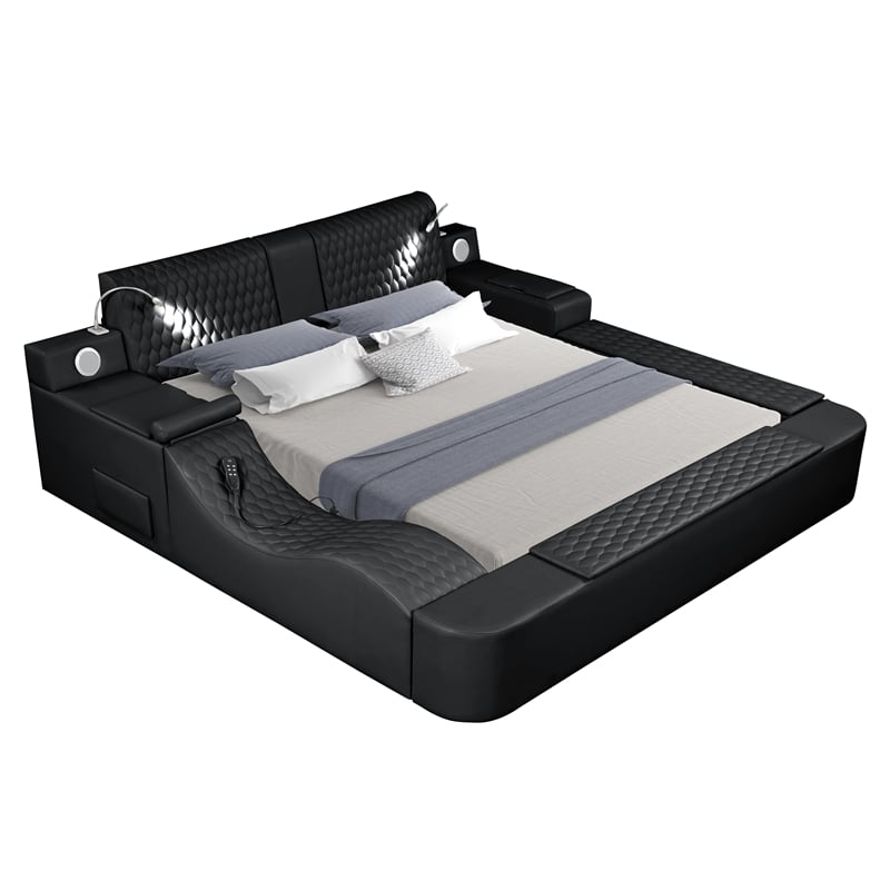 Zoya Smart Multifunctional Queen Size Bed Made with Wood in Black