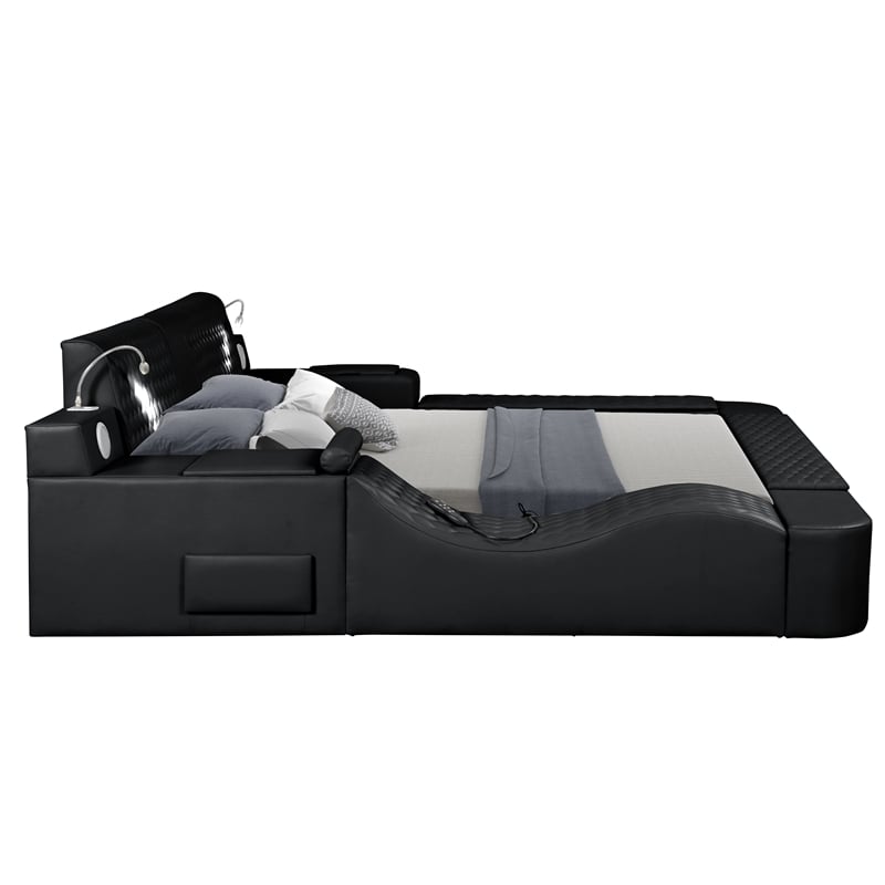 Zoya Smart Multifunctional Queen Size Bed Made with Wood in Black